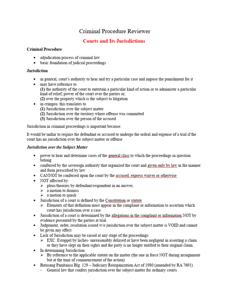 Criminal Procedure and Jurisdiction Guide | PDF | Arrest | Jurisdiction