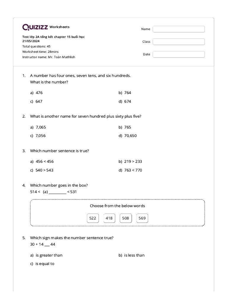 2A Chapter 15 Test Worksheet | PDF