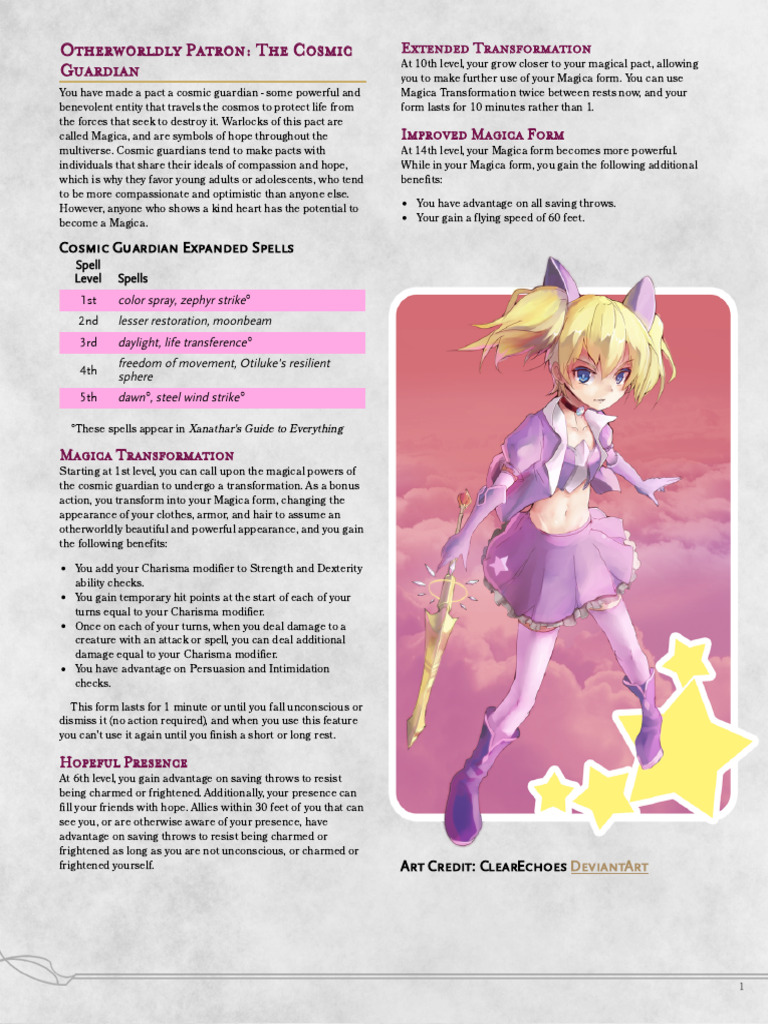 Cosmic Guardian Warlock Features | PDF | Dungeons & Dragons | D20 System