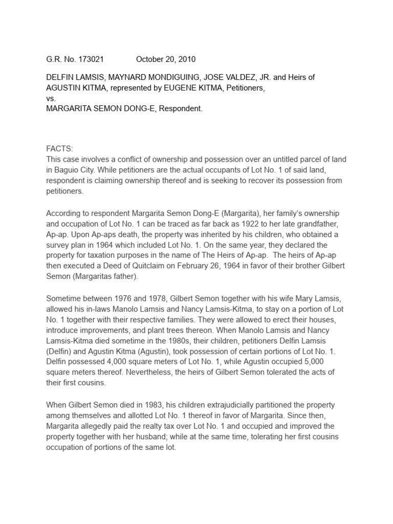 Land Ownership Dispute in Baguio Case | PDF | Mortgage Law | Lawsuit
