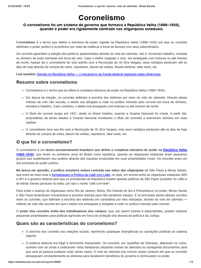 Coronelismo e Voto de Cabresto | PDF | Brasil