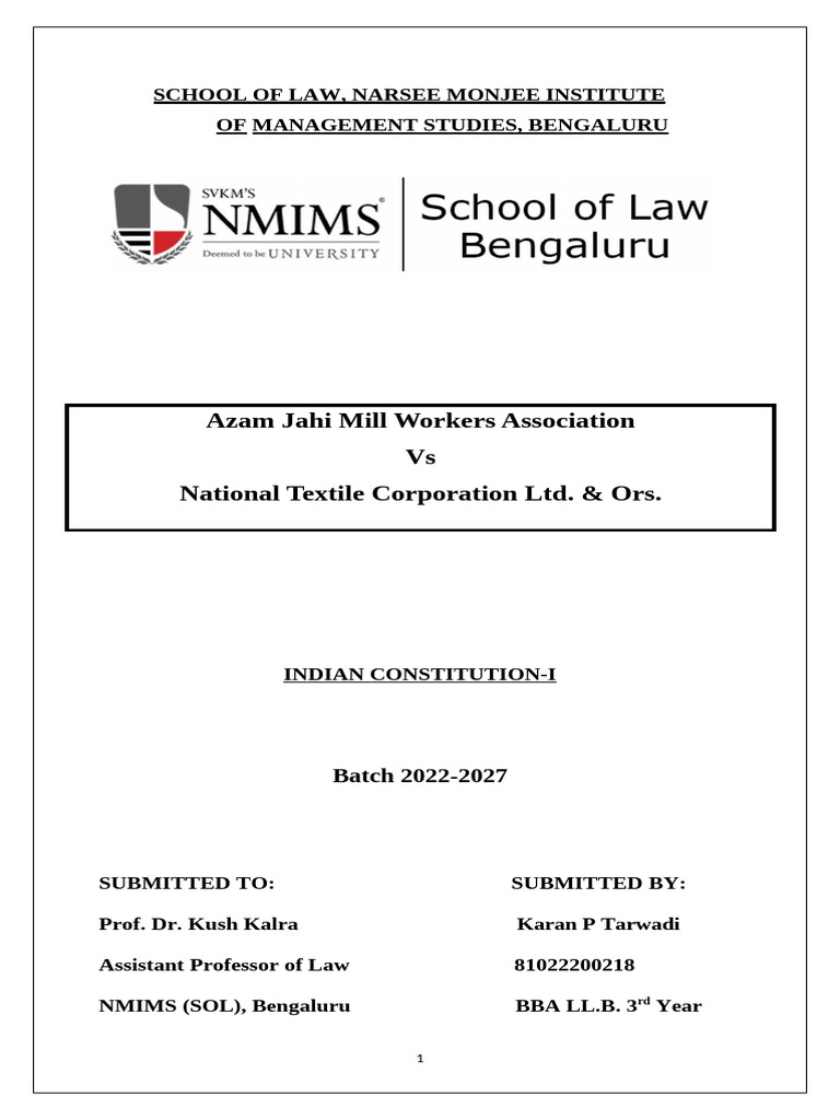 Azam Jahi Mill Workers Legal Case Analysis | PDF | Supreme Court Of The ...