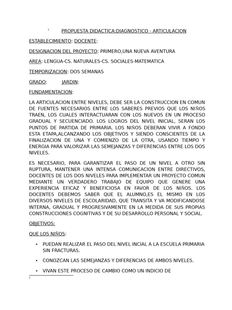 Articulacion Con El Jardin | PDF | Educación de la primera infancia