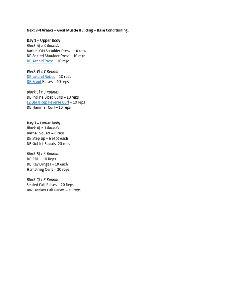 Muscle Building & Conditioning Plan | PDF