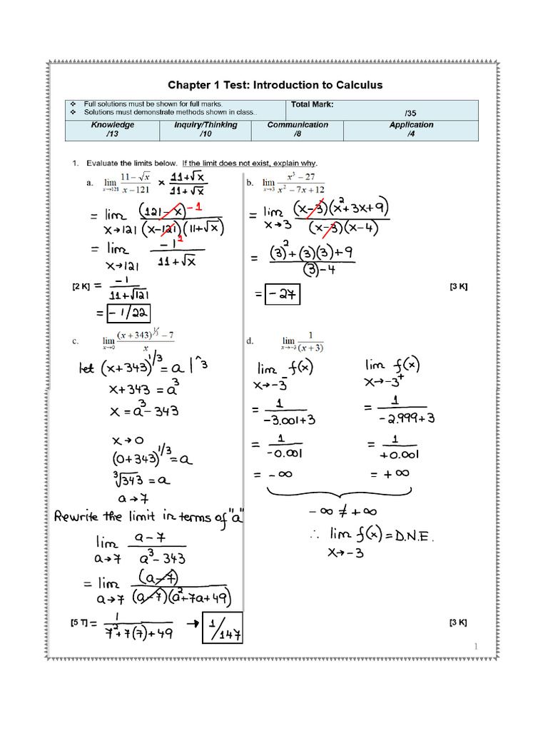 Chapter 1 Test - Feb 2022 - Solutions | PDF