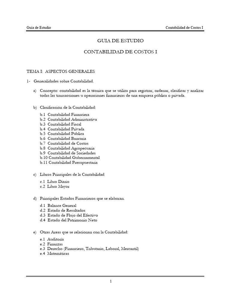 Guía de Estudio: Contabilidad de Costos I | PDF | Contabilidad ...