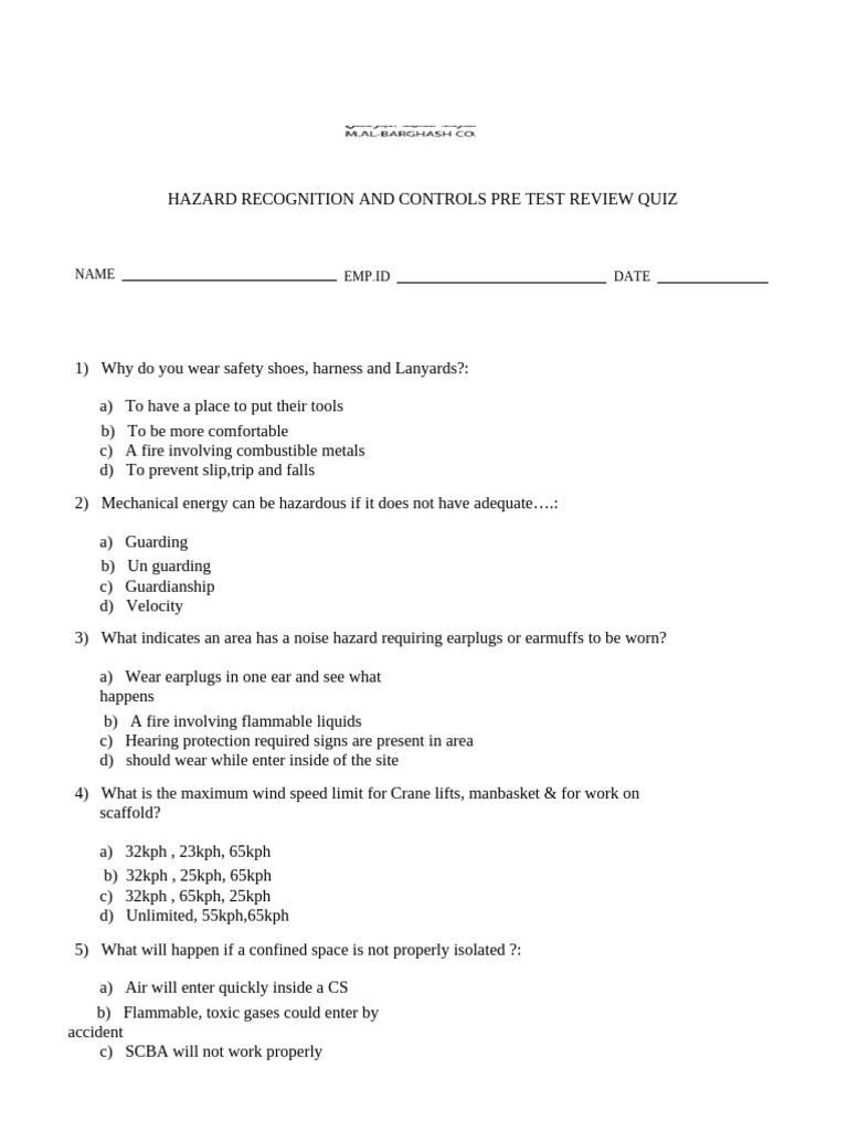 WPR Safety Quiz Questions and Answers | PDF | Fires | Welding