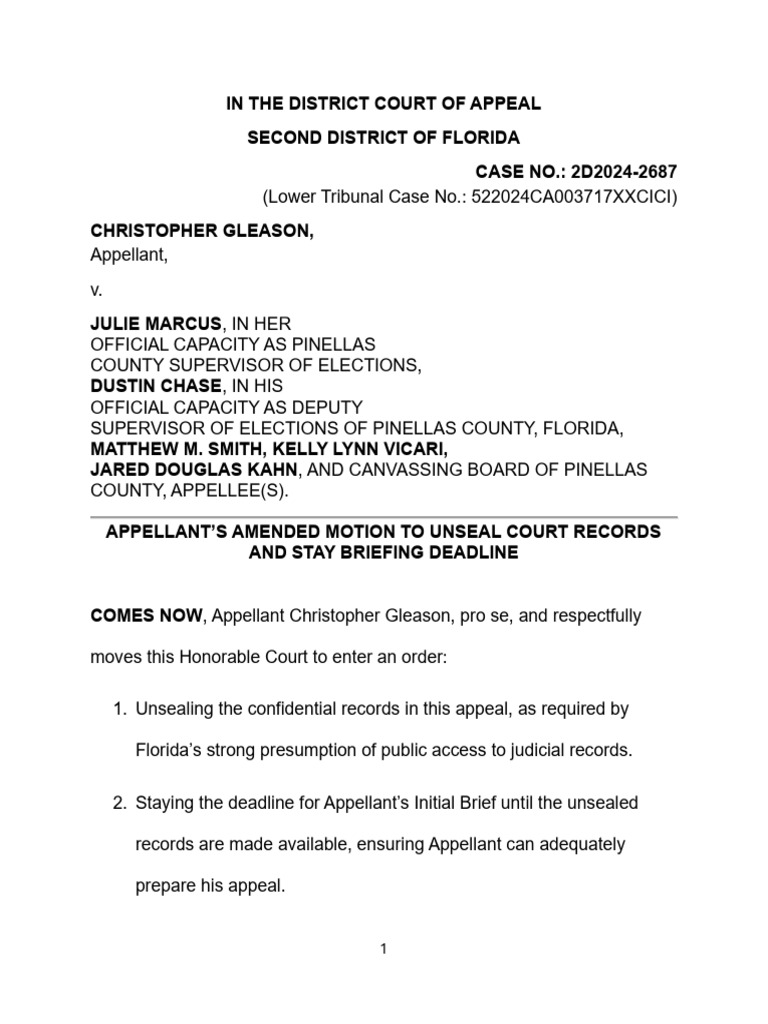 Unseal Court Records Motion in Florida Case | PDF | Appeal | Supreme ...
