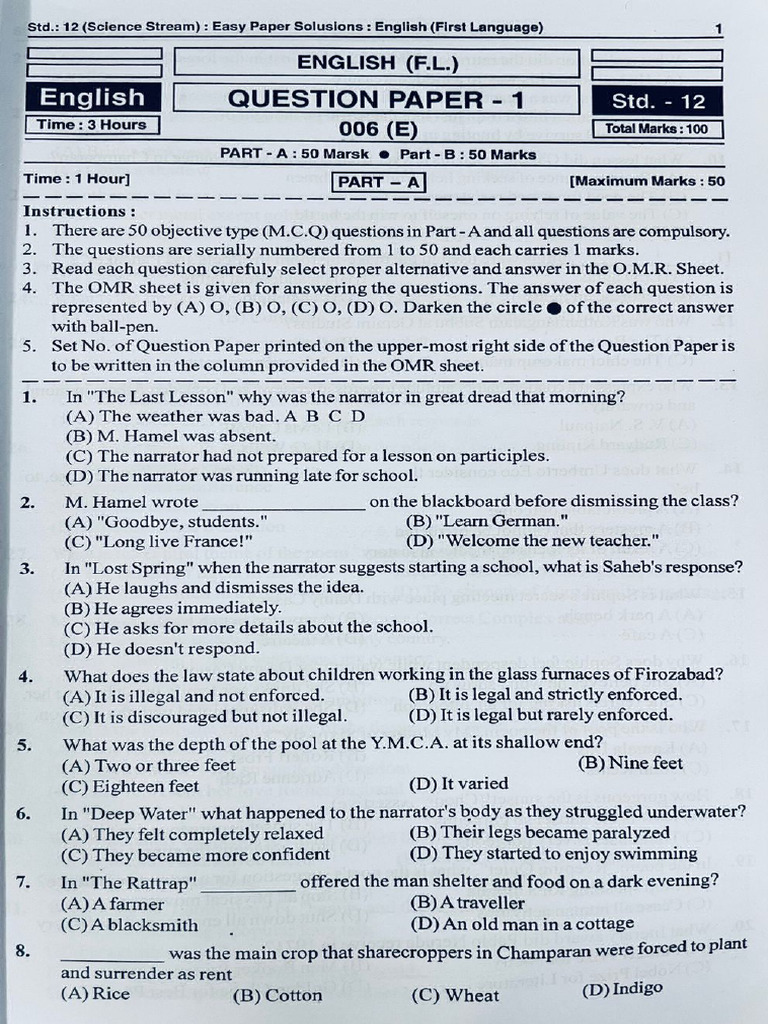 Set-1 English Sample Paper | PDF