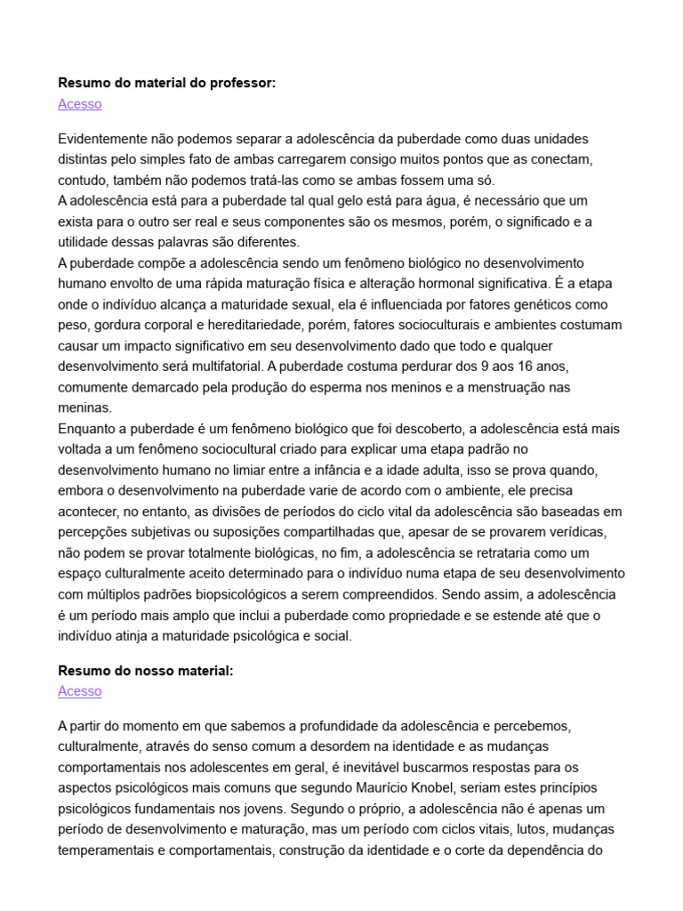 Diferenças entre Puberdade e Adolescência | PDF | Adolescência | Puberdade