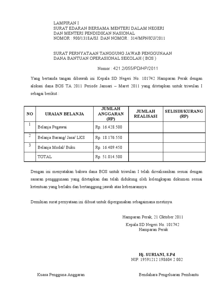 Surat Pernyataan Dana Bos | PDF