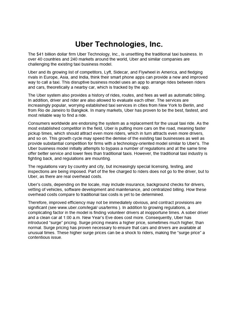 Case Study 1 - Uber Technologies | PDF | Pricing | Economies