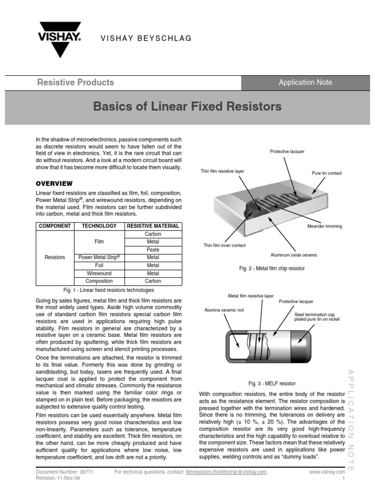 Basics of Linear Fixed Resistors | PDF | Resistor | Electromagnetism
