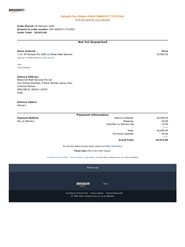 Amazon - in - Order 404-2606377-3723561 | PDF | Business | Payments