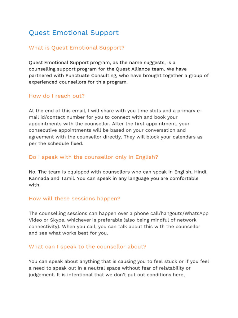 Quest Emotional Support | PDF