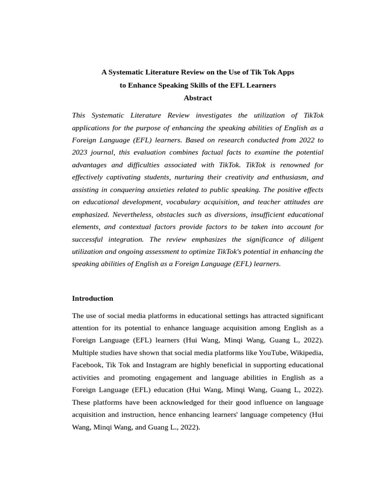 Enhancing EFL Speaking Skills with TikTok | PDF | English As A Second ...