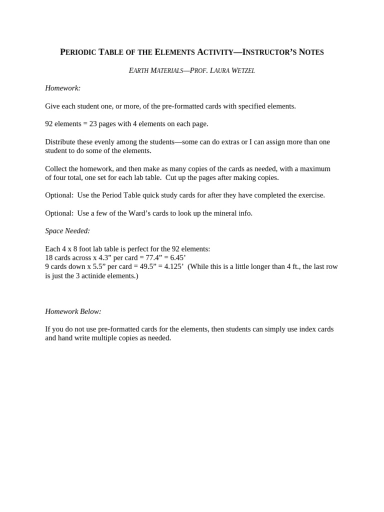 Instructors Notes Periodic Tab | PDF | Chemical Elements | Periodic Table