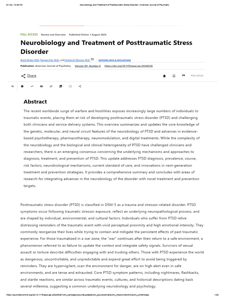 Neurobiology and Treatment of Posttraumatic Stress Disorder - American ...