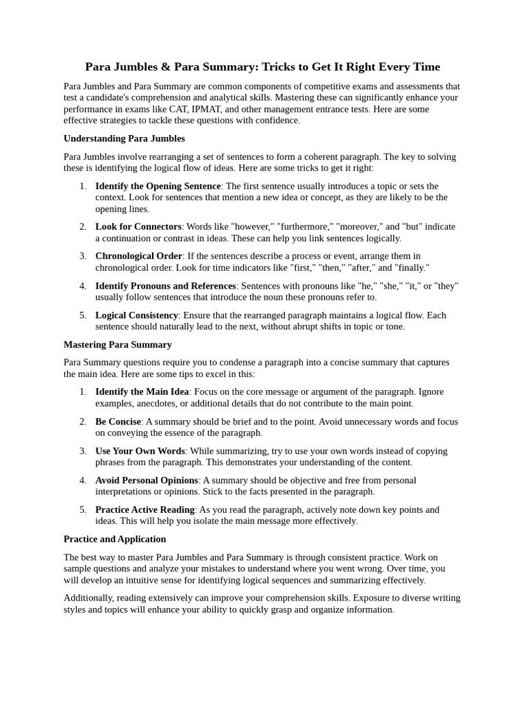 Blog - para Jumbles and para Summary | PDF | Reading Comprehension ...
