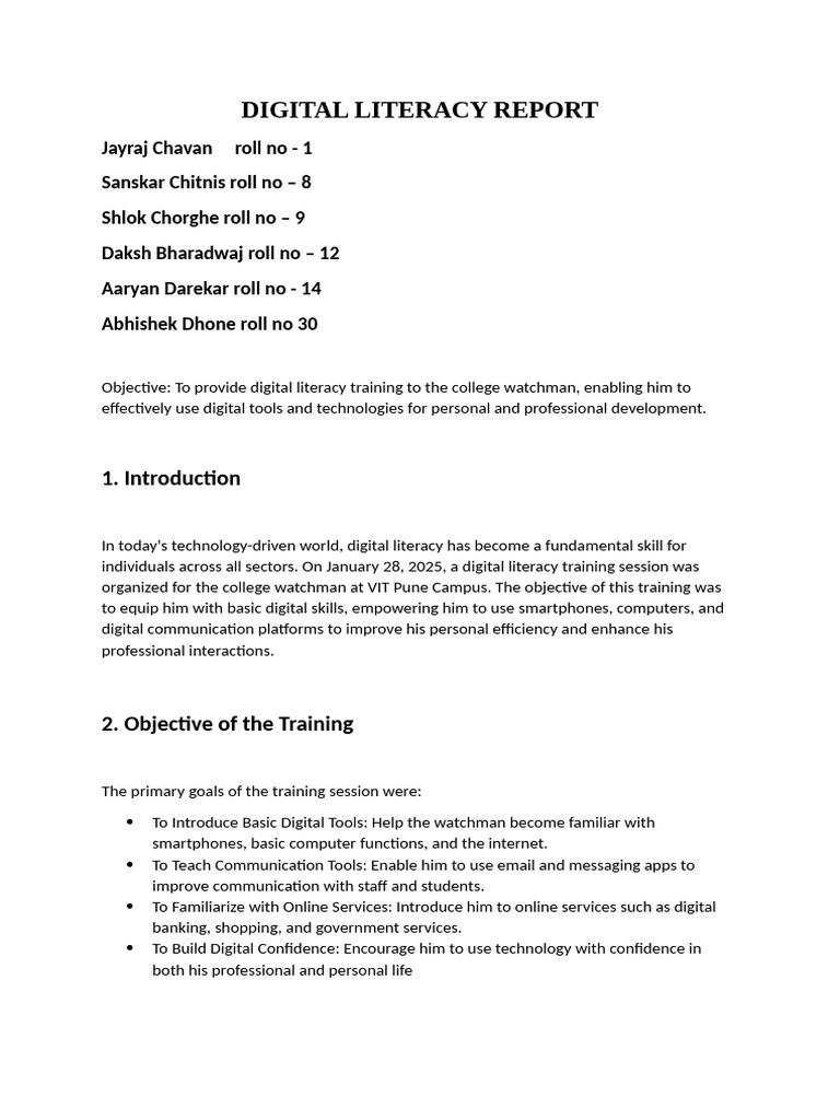Digital Literacy Report Final, Roll No 1,8,9,12,14,30 | PDF ...