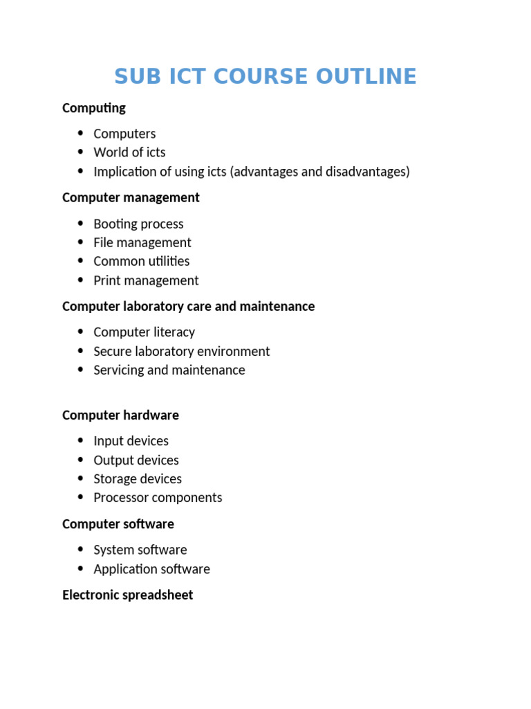 ICT Course Outline: Computing Basics | PDF