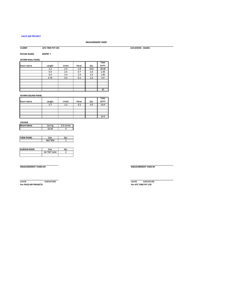 PACE AIR Project Measurement Sheet | PDF