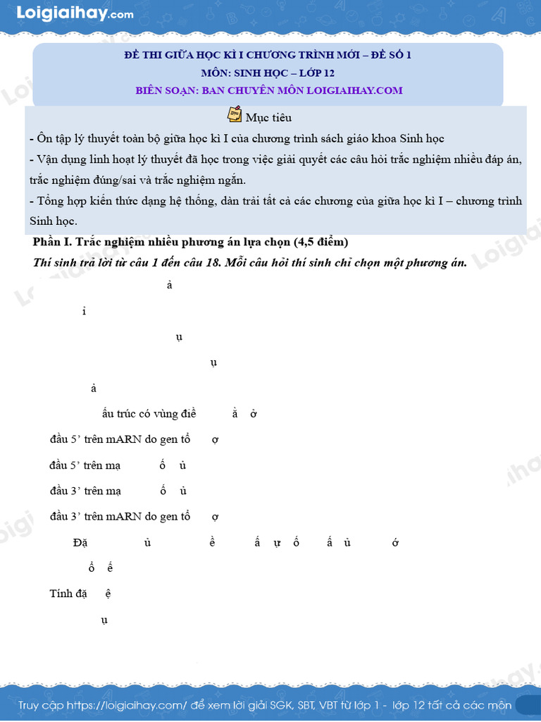 De Thi Giua Ki 1 Sinh 12 Chan Troi Sang Tao de So 1 1727148681 | PDF