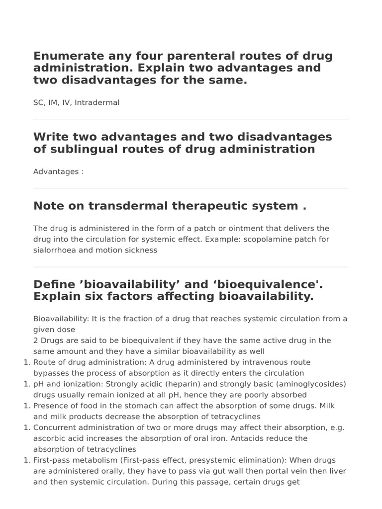 Parenteral Drug Administration Overview | PDF | Bioavailability ...