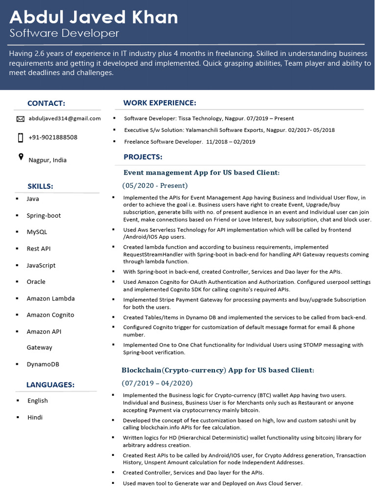 Software Developer Resume - Abdul Khan | PDF | Bitcoin | Debit Card
