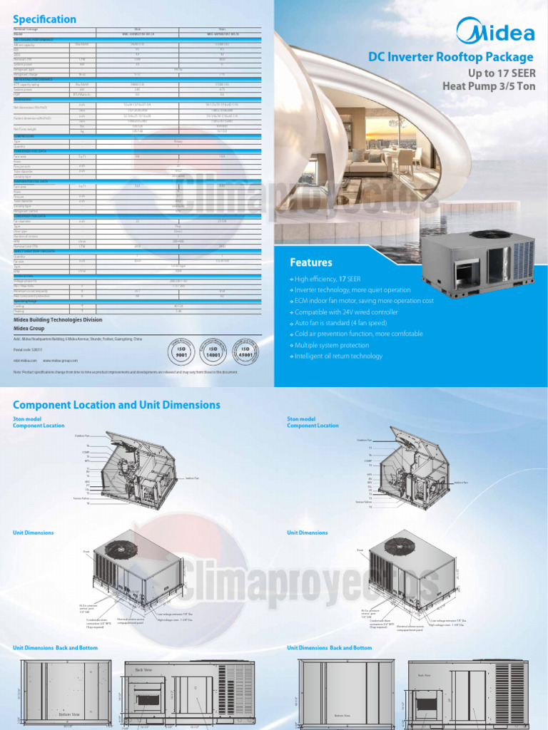 Midea Rooftop Package Specifications | PDF | Home Appliance ...