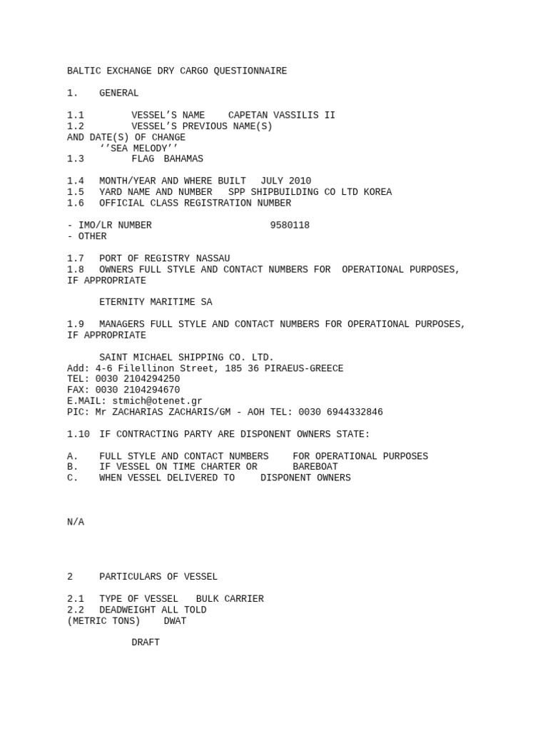 Capetan Vassilis II Dry Cargo Details | PDF | Crane (Machine) | Ships
