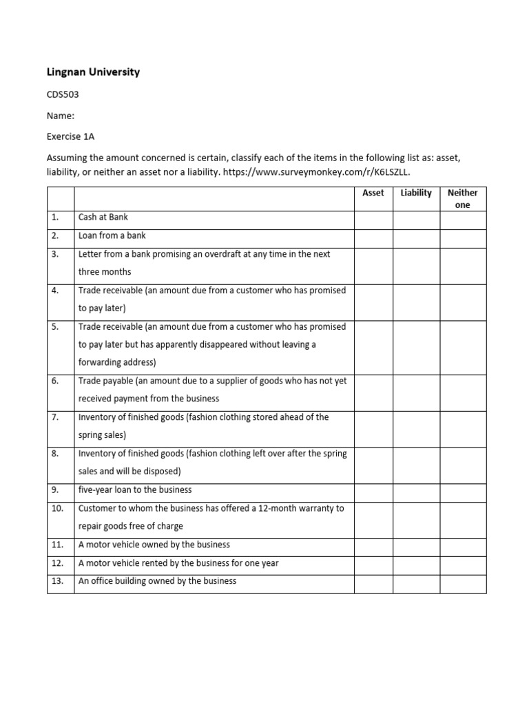 Asset and Liability Classification Exercise | PDF