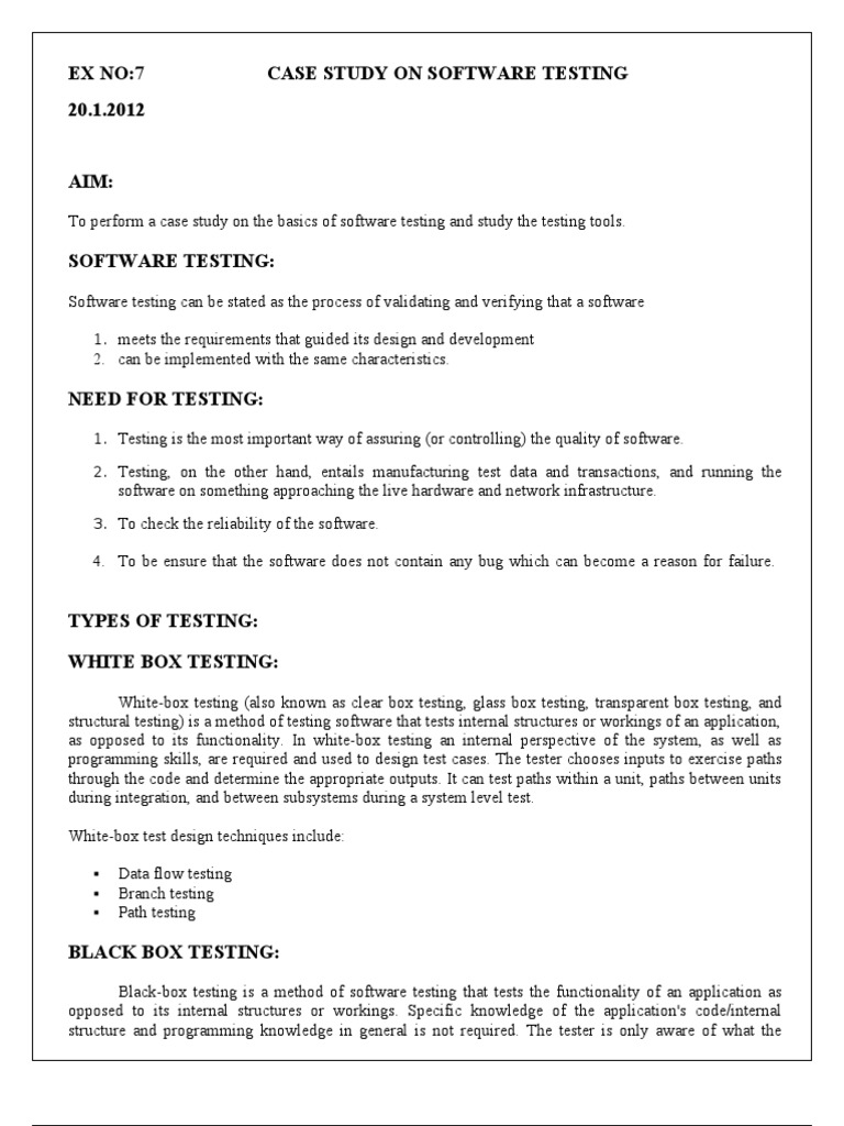 Software Testing Case Study Overview | PDF | Software Testing ...
