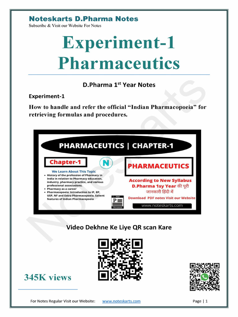 Experiment 1 Pharmaceutics D Pharma 1st Year By Noteskarts Pdf