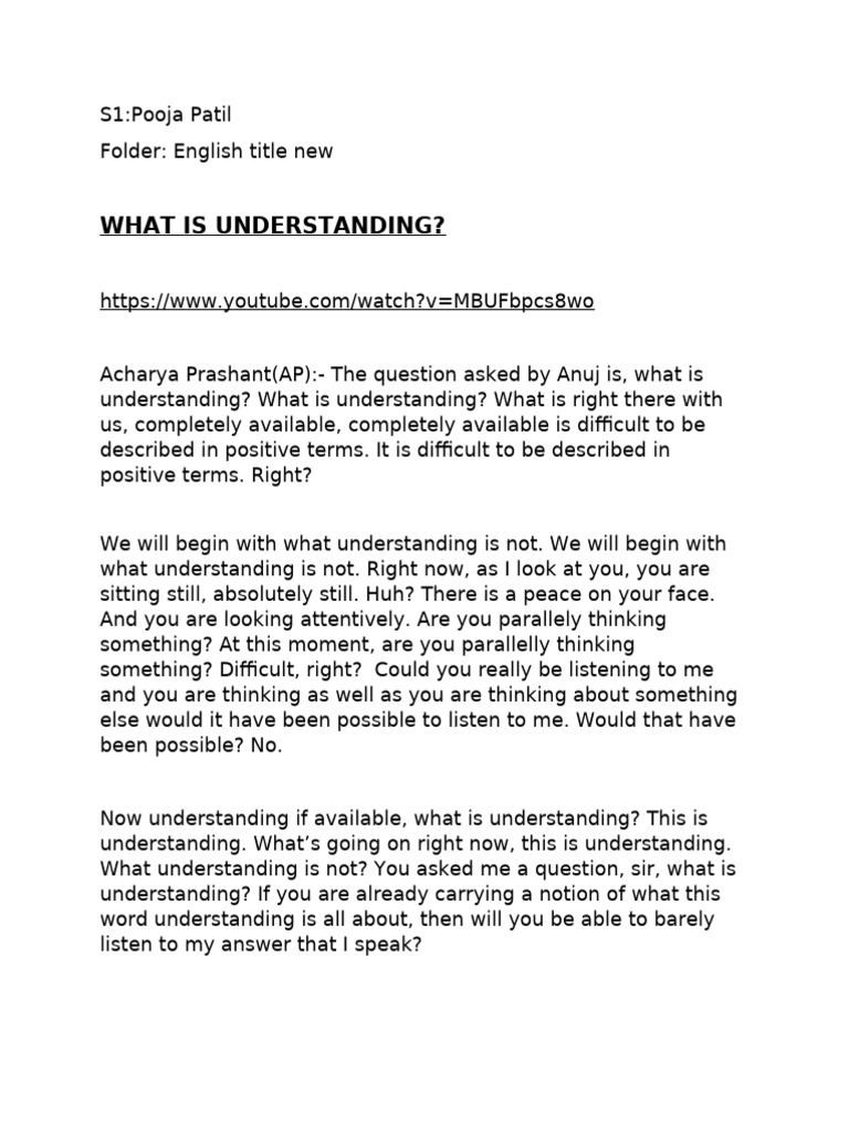 What Is Understanding | PDF | Mind | Thought