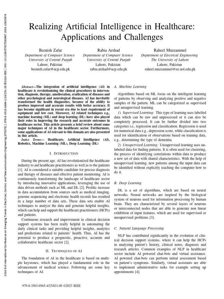 Realizing Artificial Intelligence in Healthcare Applications and ...