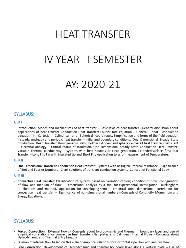 Heat Transfer Iv Year I Semester AY: 2020-21 | PDF | Heat Transfer ...