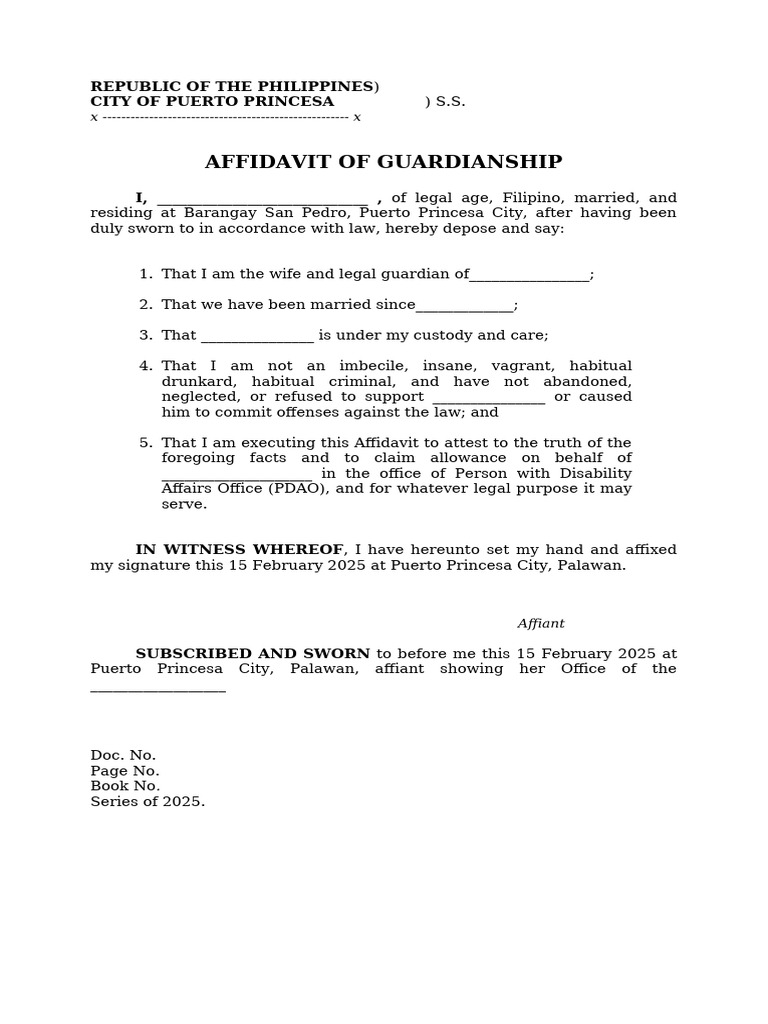 Affidavit of Guardianship Template | PDF