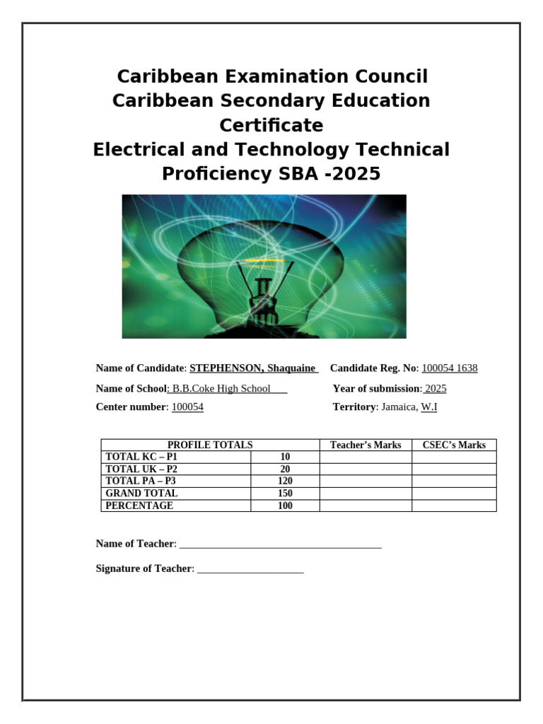 CSEC Electrical Technology SBA 2025 | PDF | Electric Motor | Amplifier