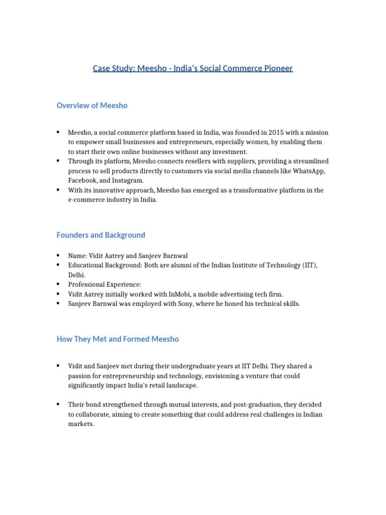 Case Study Meesho Pdf E Commerce Supply Chain