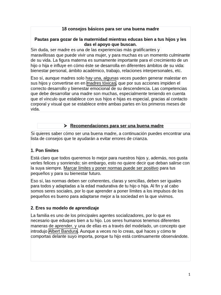 18 Consejos para Ser una Buena Madre | PDF | Las emociones | Conocimiento