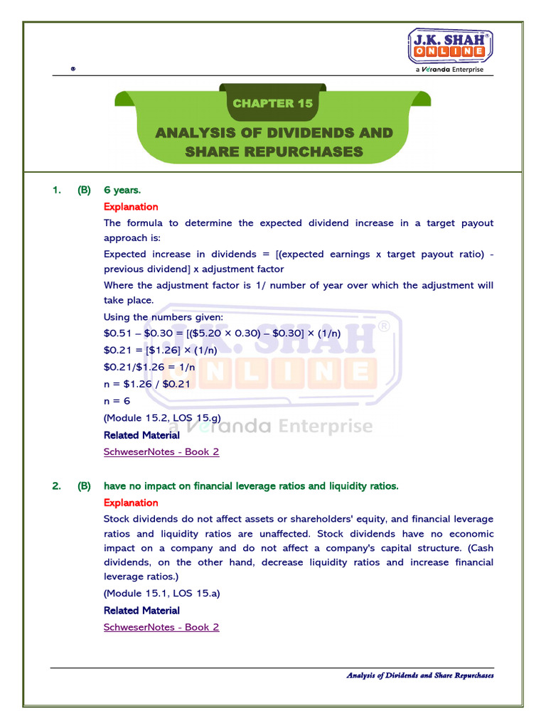 Dividend and Share Repurchase Analysis | PDF | Dividend | Share Repurchase