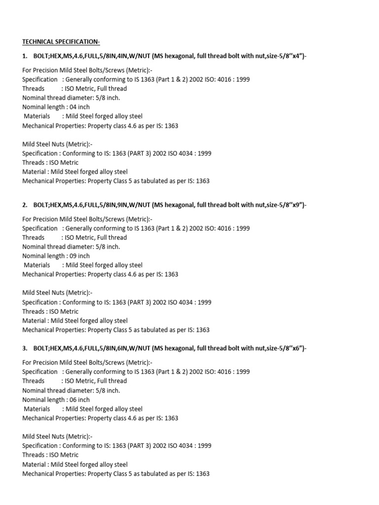Technical - Specification - 2024 07 07 13 41 13 | PDF | Screw | Nut ...