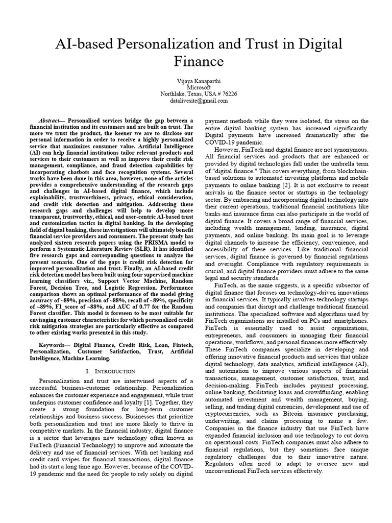 AI Personalization and Trust in Finance | PDF | Machine Learning ...