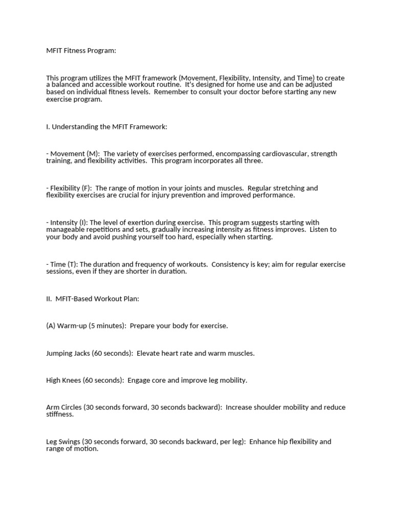 Home MFIT Fitness Program Guide | PDF | Strength Training | Physical ...