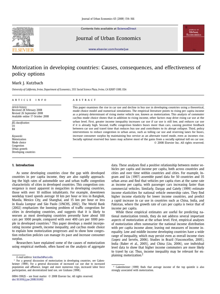 Motorization in Developing Countries - Causes, Consequences, and ...