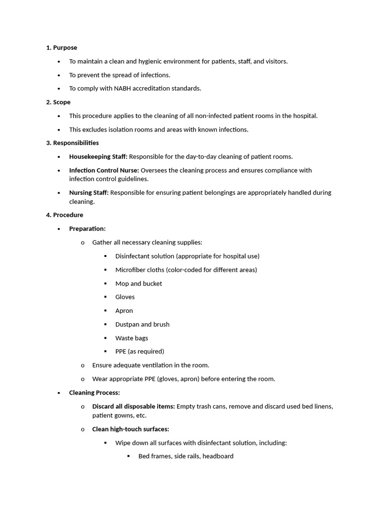 Hospital Room Cleaning Protocols | PDF | Housekeeping | Health Care