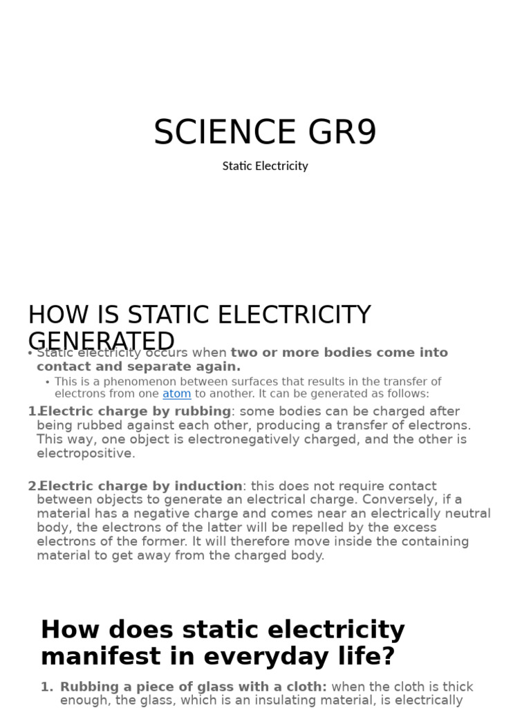 SCIENCE GR9- static electricity | PDF | Electric Charge | Electron