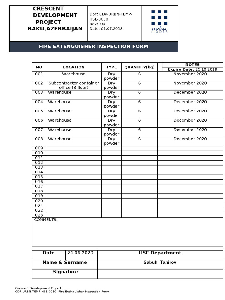 6. Fire Extinguisher Inspection Form+ | PDF | Building Automation ...
