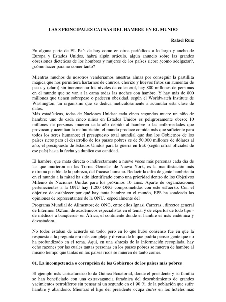 Las 8 Principales Causas Del Hambre en El Mundo | PDF | Agricultura ...